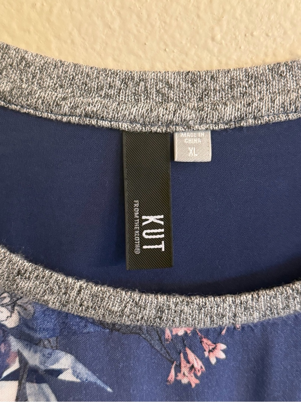 Kut from the Kloth Navy Floral Crewneck with Gray Raglan Sleeves - Picture 2 of 9